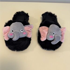 Black Slippers with Elephant Design